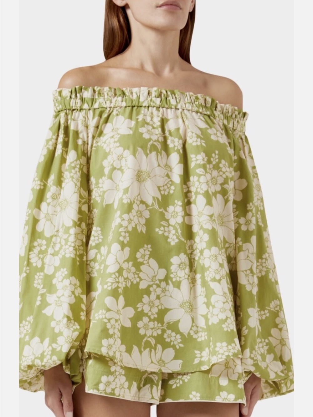 Alemais Leisa Green Off-Shoulder Floral Top